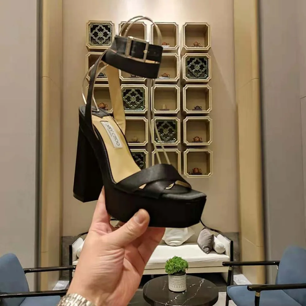 Jimmy Choo Gaia 140 Black Satin Platform Sandals for Women Jimmy Choo Gaia 140 Black Satin Platform Sandals for Women