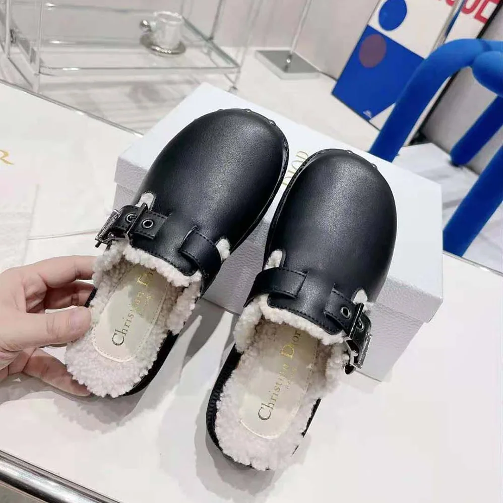 Dior Diorquake Clog Black Calfskin and White Shearling for Women