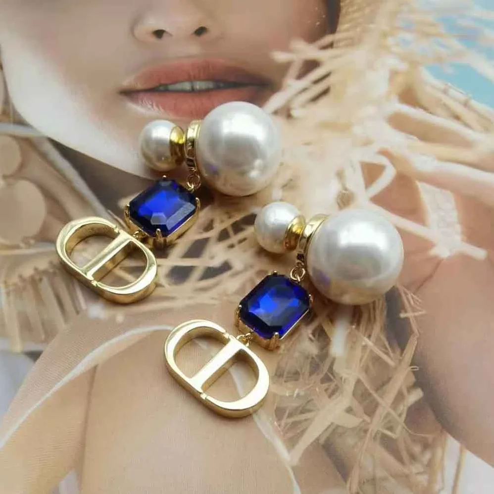 Dior Petit Cd Earrings Gold-Finish Metal with White Resin Pearls for Women