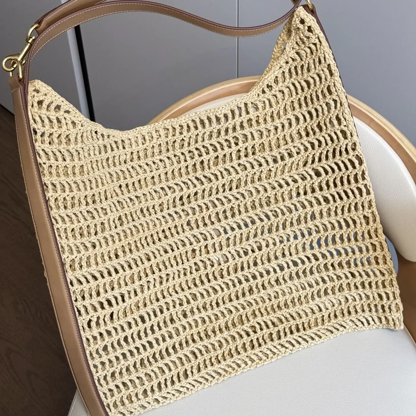 Saint Laurent YSL Oxalis in Raffia Crochet and Leather for Women