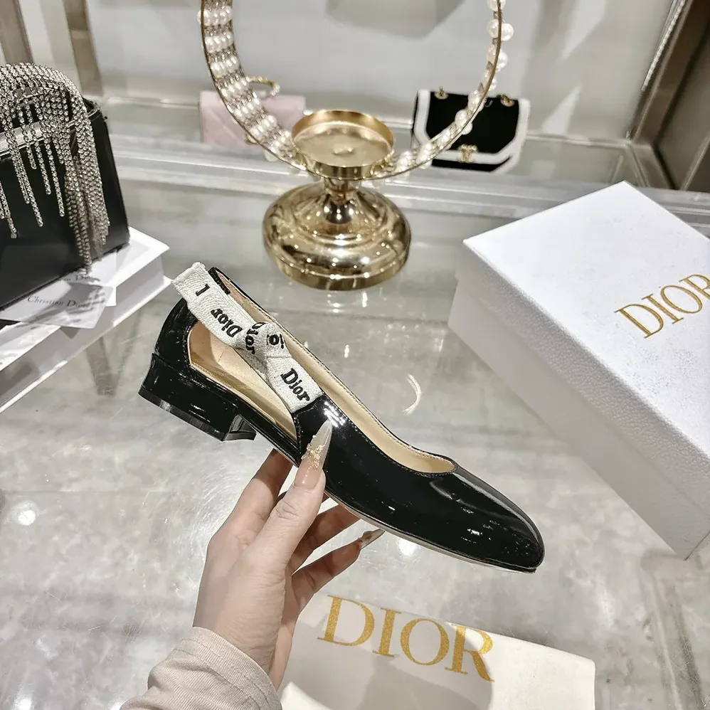 Dior J'Adior Ballet Flat Black Patent Calfskin for Women