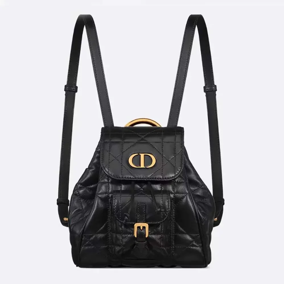 Dior Small Dior Caro Backpack Black Macrocannage Lambskin for Women