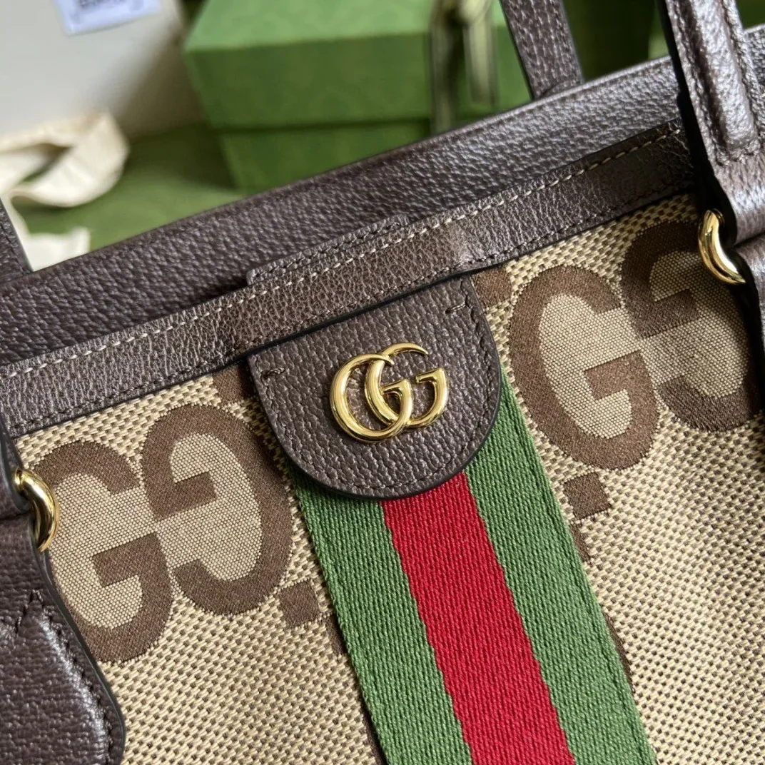 Gucci Ophidia Jumbo GG Medium Tote Bag in Camel/ Ebony Jumbo Canvas Gucci Ophidia Jumbo GG Medium Tote Bag in Camel/ Ebony Jumbo Canvas