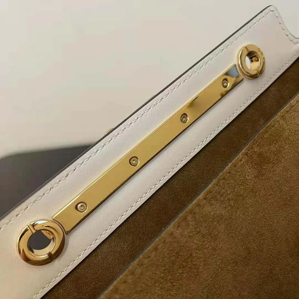 Fendi Touch White Leather Bag with Metal FF Clasp for Women