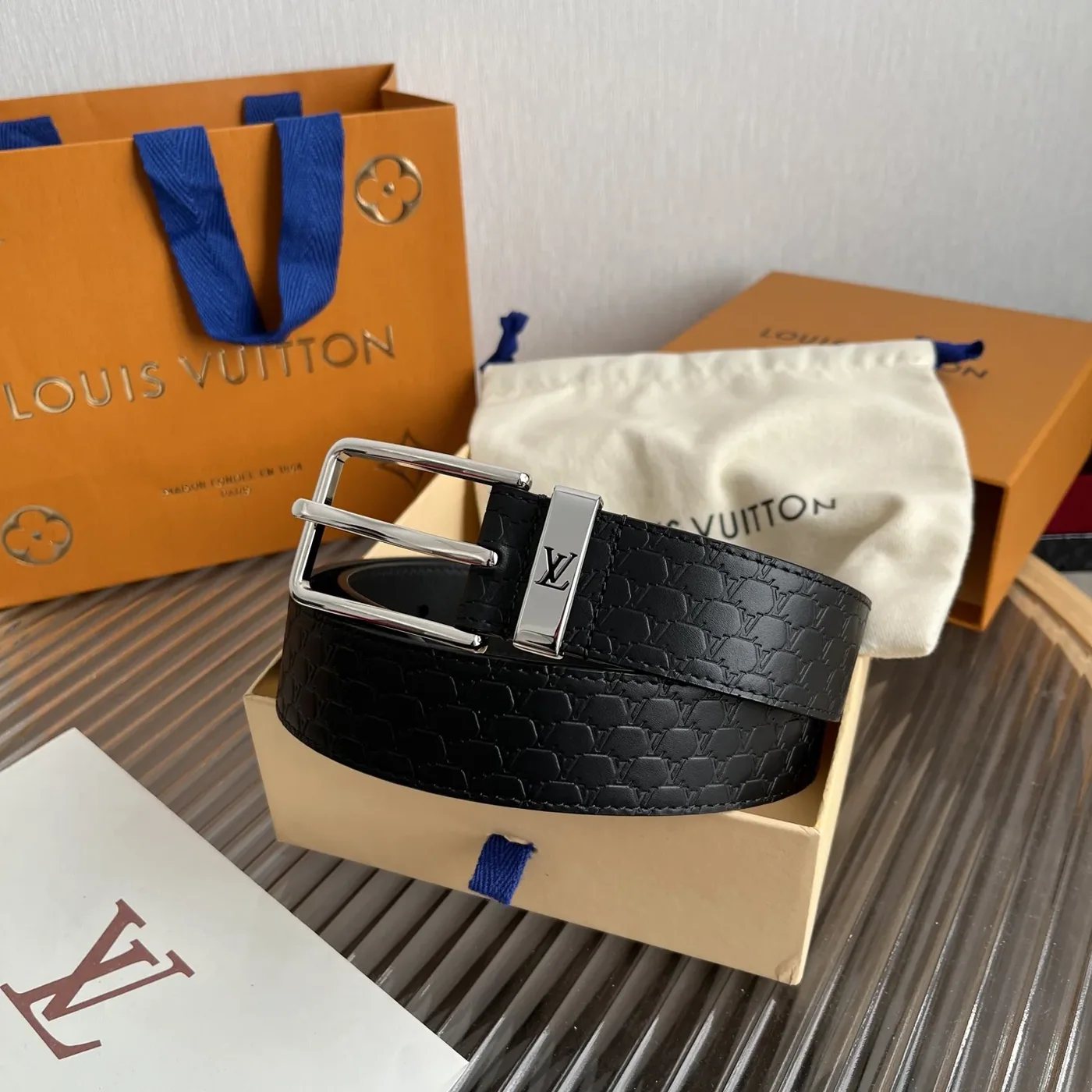 Louis Vuitton Initiales Reversible Belt Black LV Blason Embossed Louis Vuitton Initiales Reversible Belt Black LV Blason Embossed