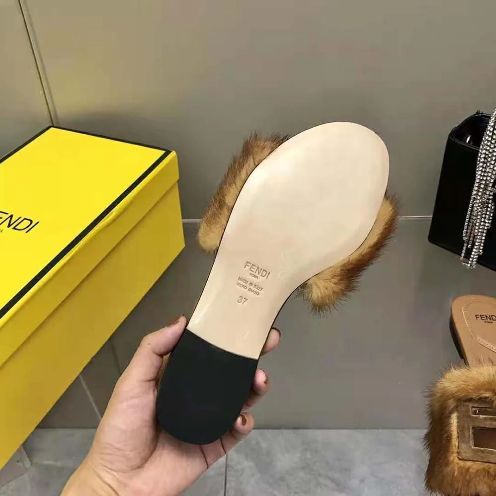 Fendi Signature Brown Mink Slides for Women
