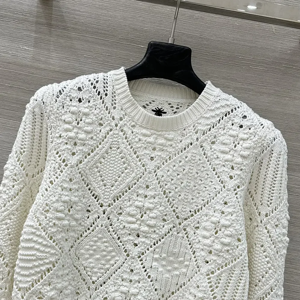 Dior Sweater White Openwork Cotton Knit for Women Dior Sweater White Openwork Cotton Knit for Women