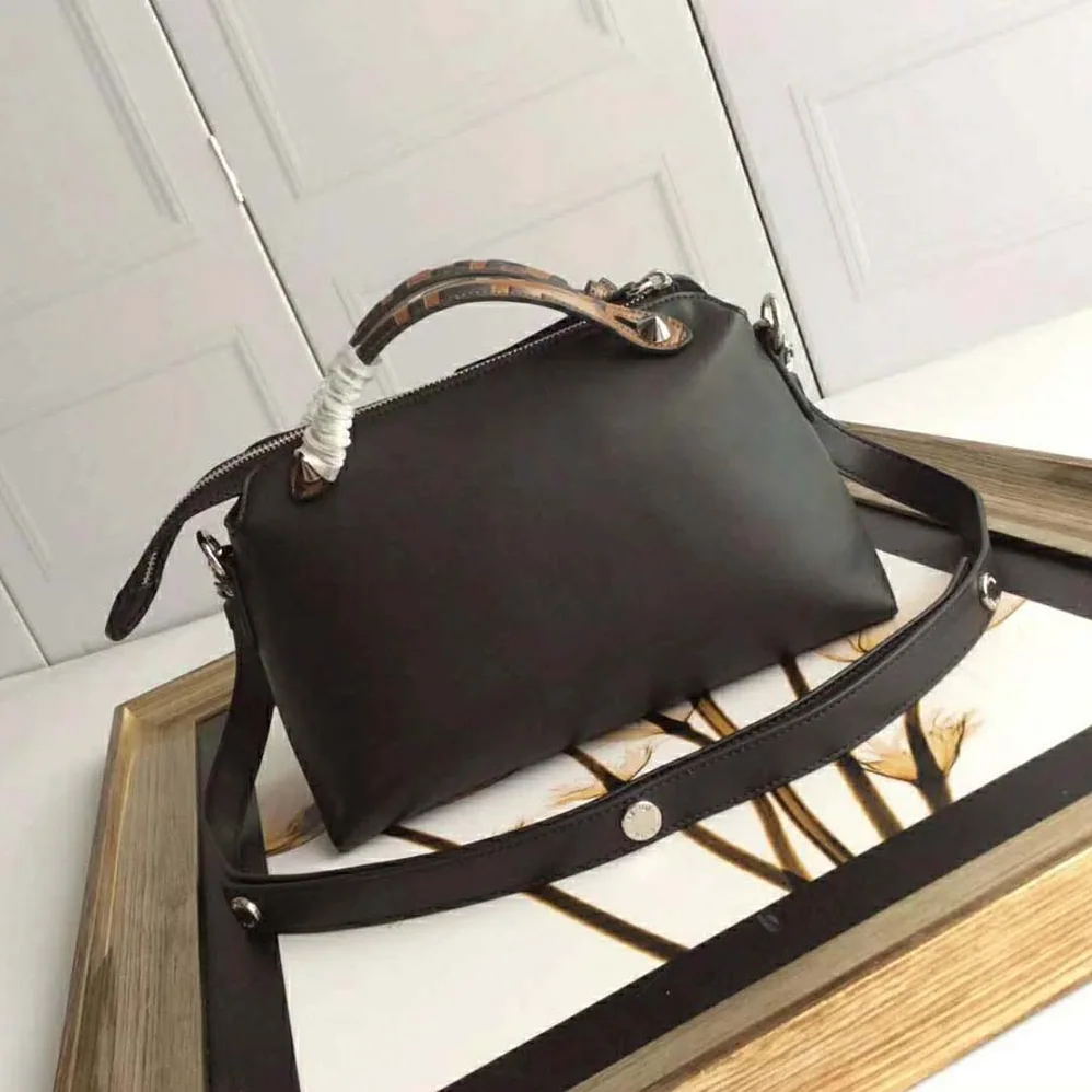 Fendi By the Way Regular Leather Boston Bag for Women in Black