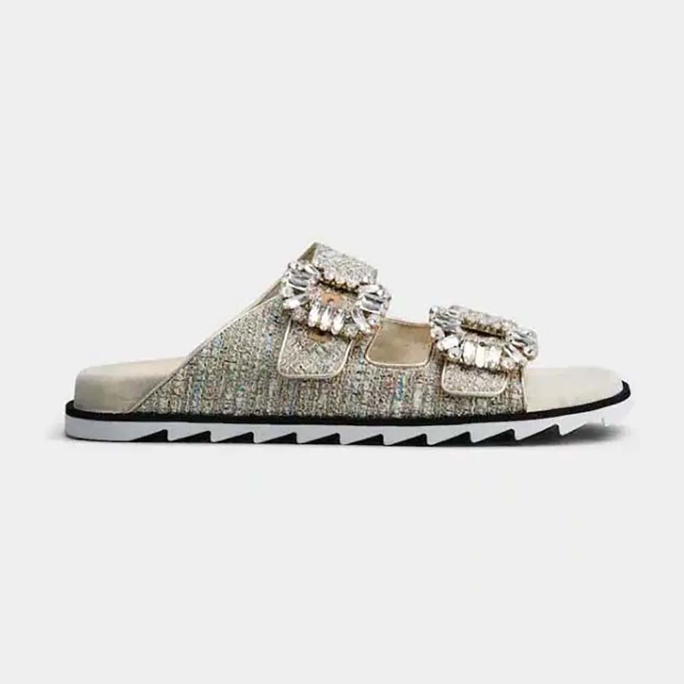 Roger Vivier Slidy Viv Strass Buckle Mules in Fabrics for Women in Silver