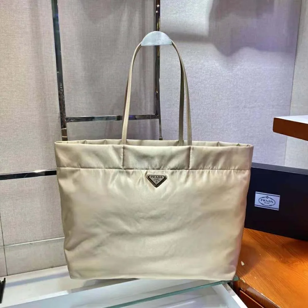 Prada Re-Nylon and Saffiano Leather Tote Bag for Women in Beige Prada Re-Nylon and Saffiano Leather Tote Bag for Women in Beige