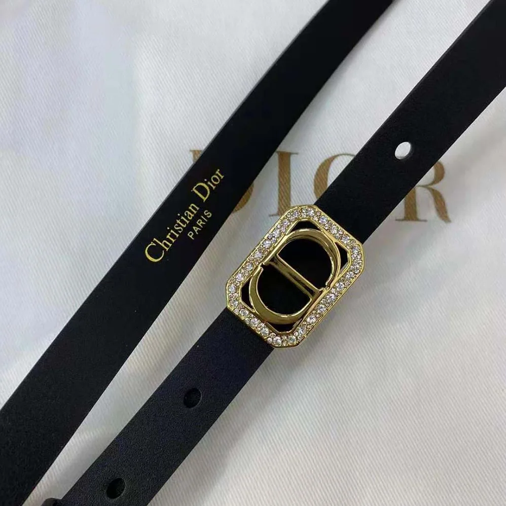 Dior 30 Montaigne Crystals Belt Black Smooth Calfskin and Silver-Tone Crystals 15 MM for Women