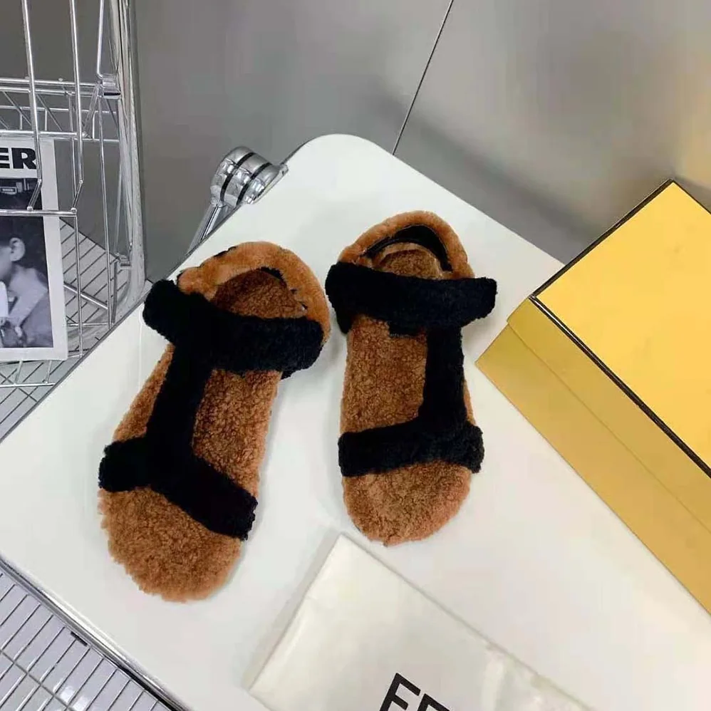 Fendi Feel Black Sheepskin Sandals for Women Fendi Feel Black Sheepskin Sandals for Women