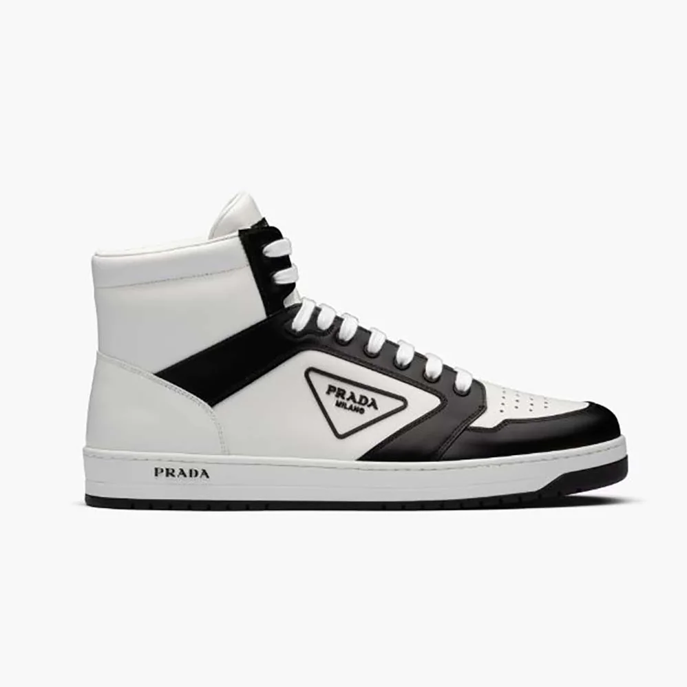 Prada Sporty Leather High-Top Sneakers for Men in Black