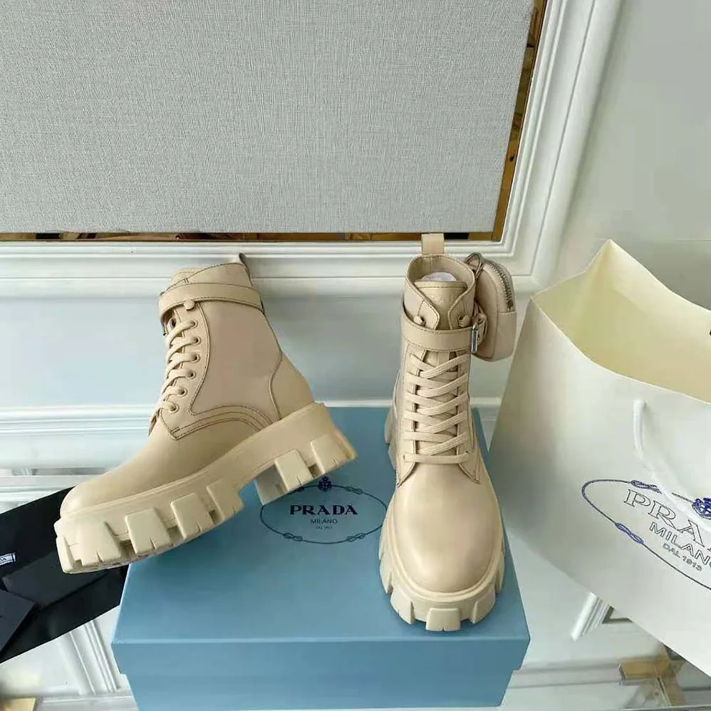 Prada Monolith Leather and Nylon Fabric Boots for Women