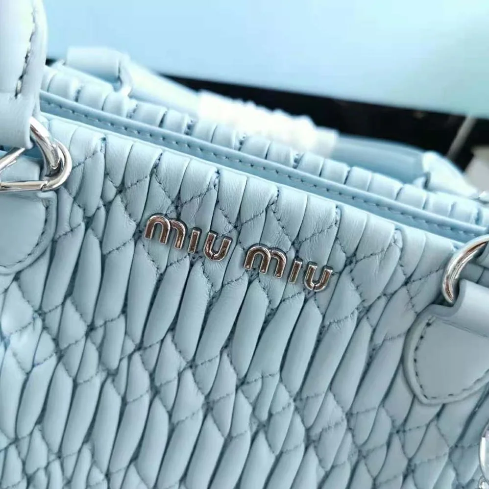 Miu Miu Miu Crystal Cloqué Nappa Leather Handbag for Women in Blue Miu Miu Miu Crystal Cloqué Nappa Leather Handbag for Women in Blue