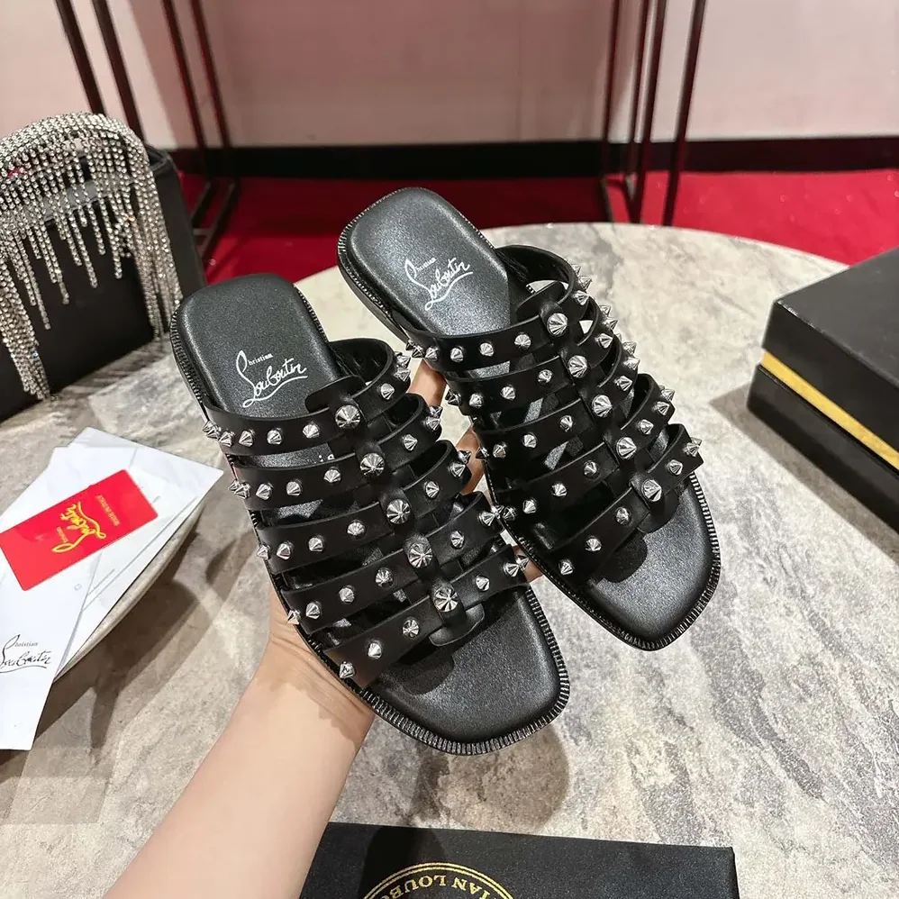 Christian Louboutin Charja Mules Waxed Calf Leather for Women in Black Christian Louboutin Charja Mules Waxed Calf Leather for Women in Black