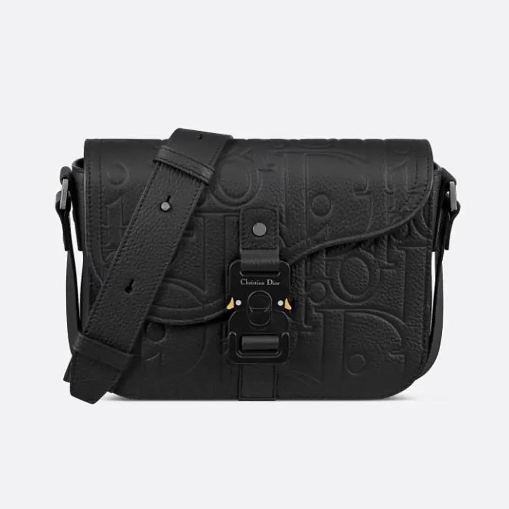 Dior Small Saddle Messenger Bag with Flap Black Dior Gravity Leather for Men