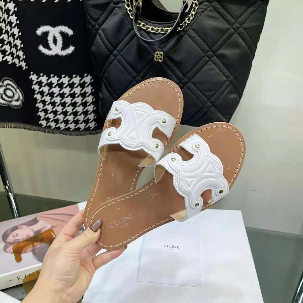 Celine Triomphe Mule in Calfskin for Women in White