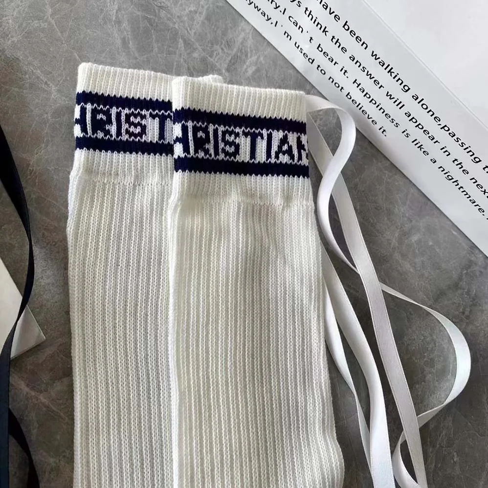 Dior Sporty High Socks White Black and Royal Cotton for Women Dior Sporty High Socks White Black and Royal Cotton for Women