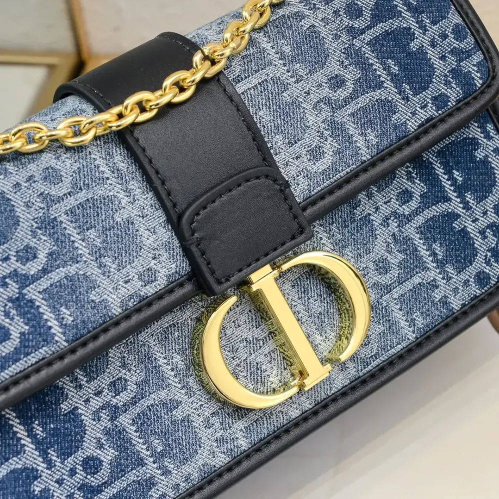 Dior 30 Montaigne East-West Bag with Chain Blue Denim Dior Oblique Jacquard for Women