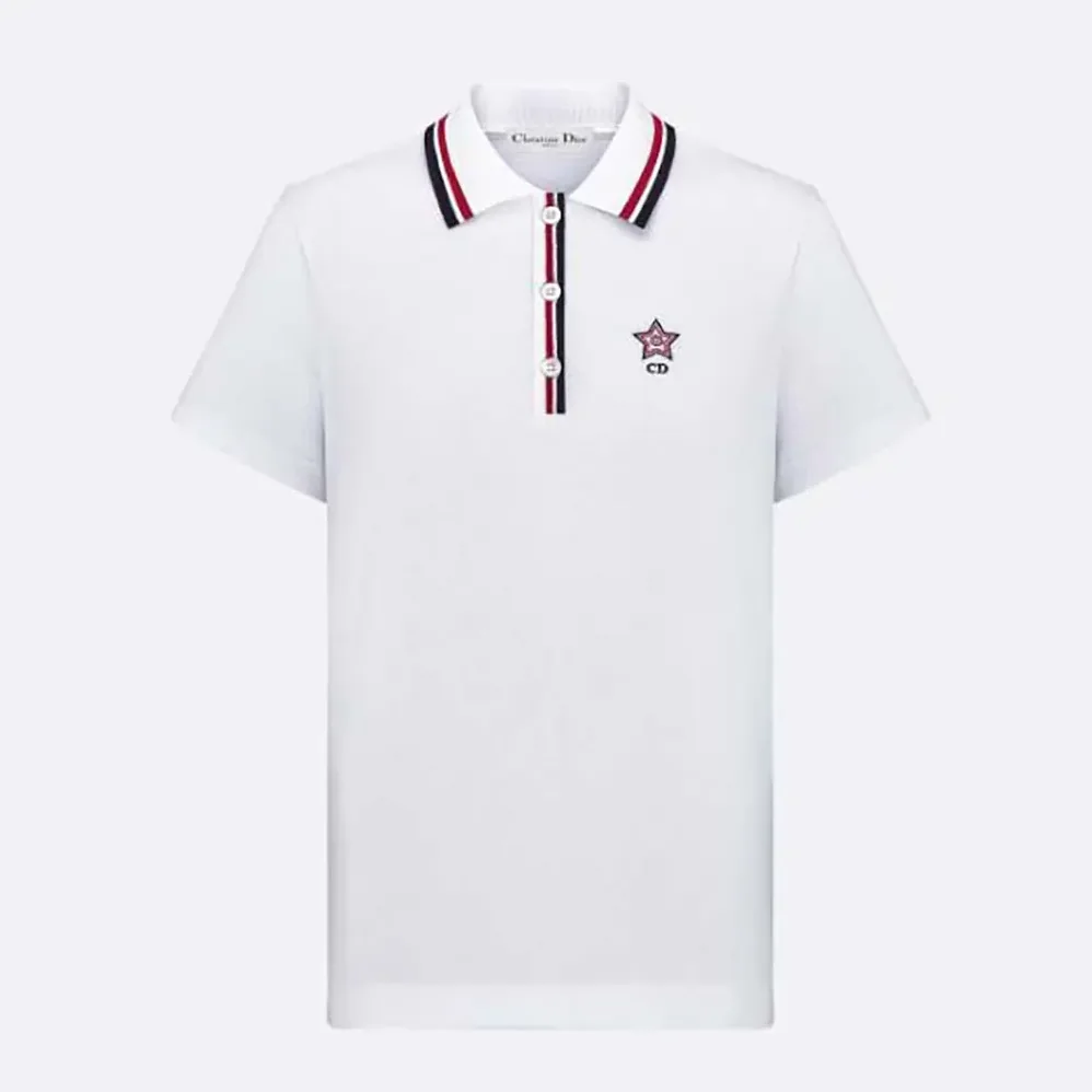 Dior Vibe Polo Shirt White Cotton-Blend Jersey with Three for Women in Tone Signature Dior Vibe Polo Shirt White Cotton-Blend Jersey with Three for Women in Tone Signature