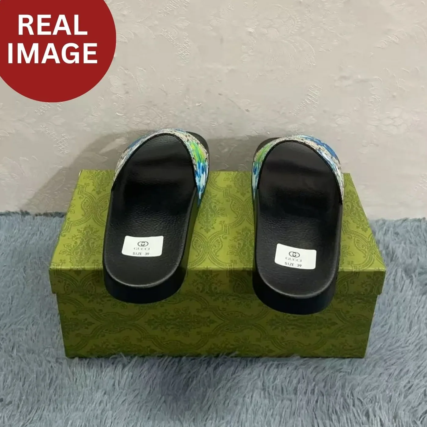 Gucci Slides Bloom Print Blue for Women