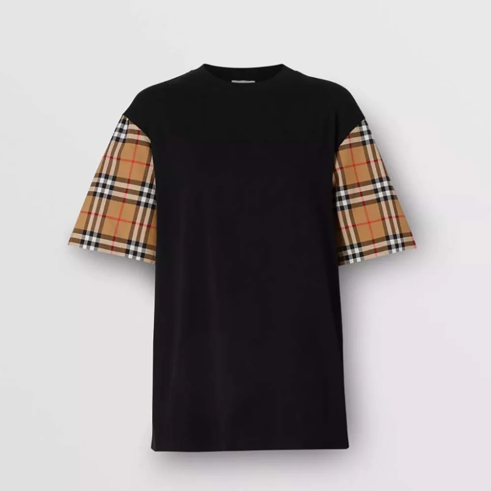 Burberry Vintage Check Sleeve Cotton T-shirt for Men in Black Burberry Vintage Check Sleeve Cotton T-shirt for Men in Black