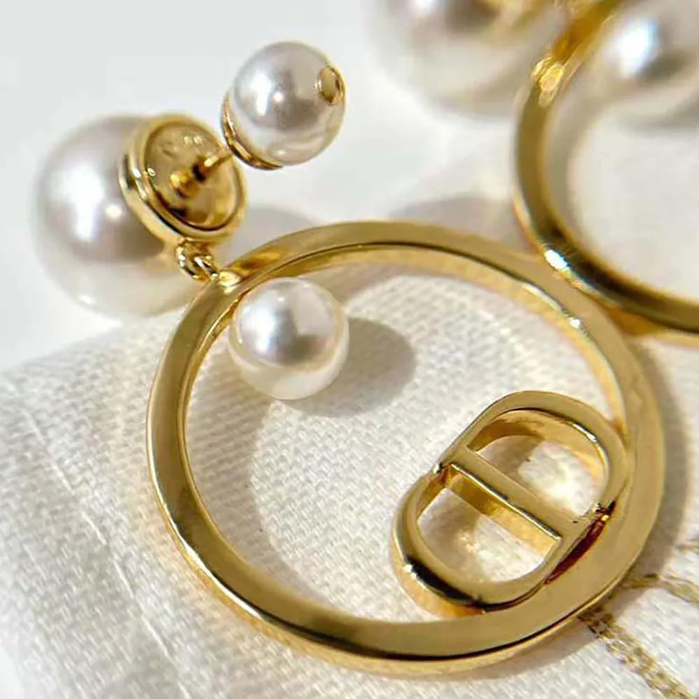 Dior Tribales Earrings Gold-Finish Metal and White Resin Pearls for Women
