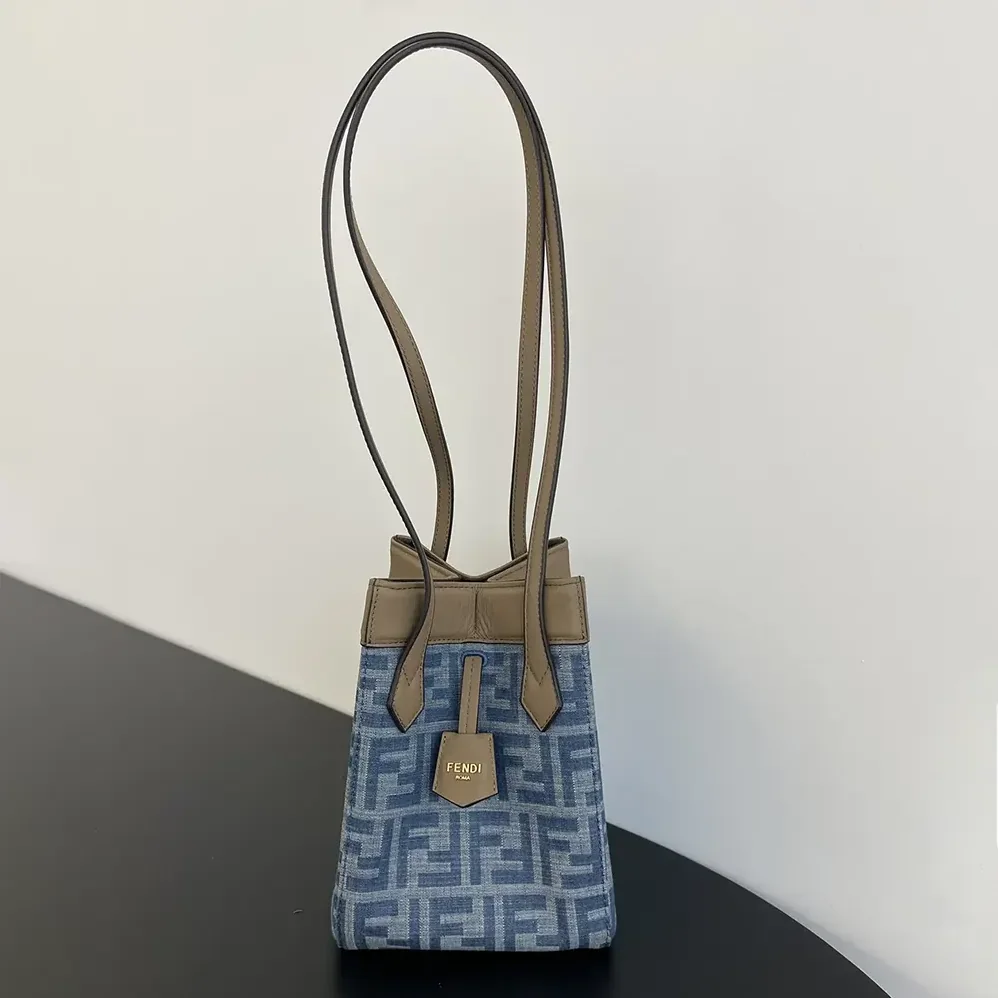 Fendi Origami Mini Light Blue FF Denim Fabric Mini Bag that Can be Transformed for Women
