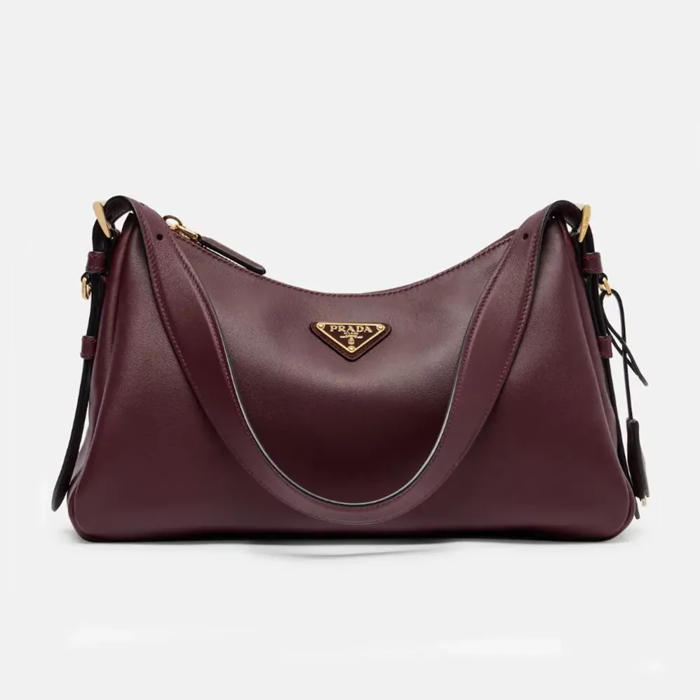 Prada Aimée Large Leather Shoulder Bag for Women in Maroon Prada Aimée Large Leather Shoulder Bag for Women in Maroon