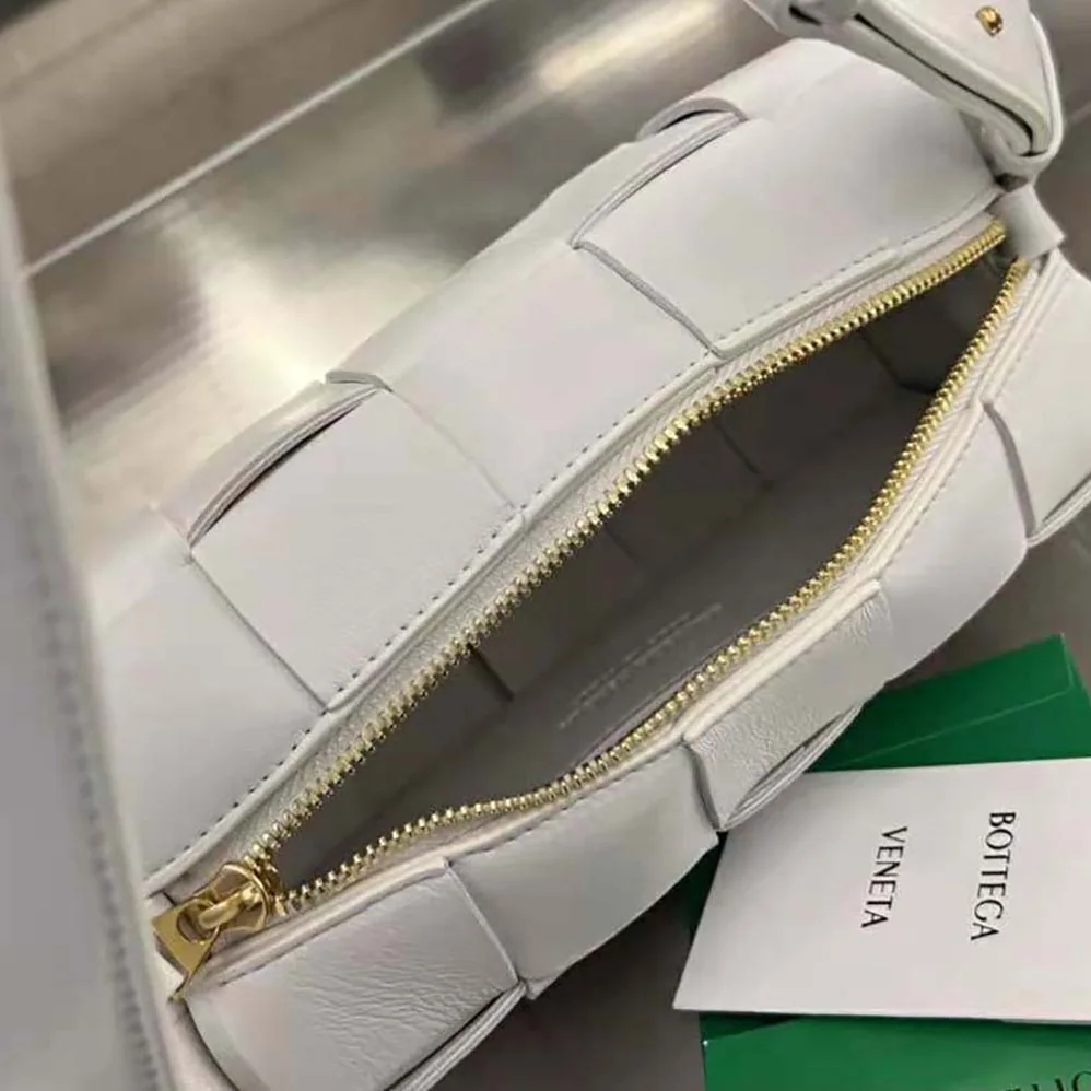 Bottega Veneta Small Brick Cassette Intreccio Leather Shoulder Bag for Women in White