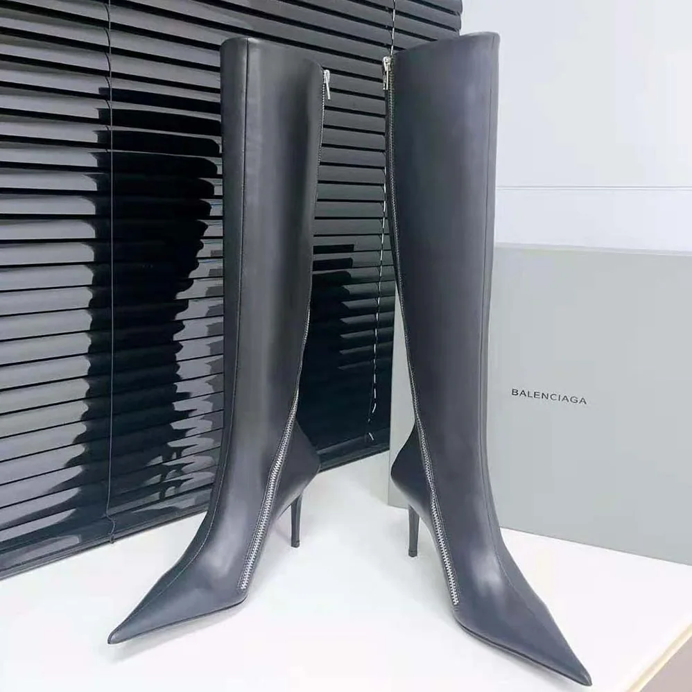 Balenciaga Witch 110mm Boot in Black Shiny Soft Sheepskin for Women