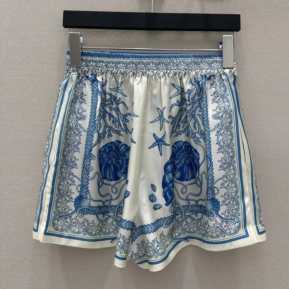 Versace Underwater Barocco Cotton Shorts for Women in Blue Versace Underwater Barocco Cotton Shorts for Women in Blue