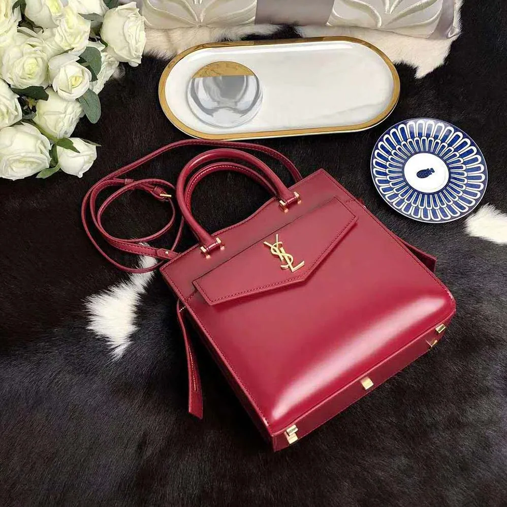 Saint Laurent YSL Uptown Small Tote Shiny Smooth for Women in Red