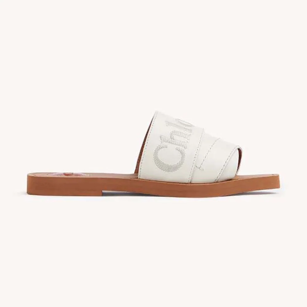 Chloe Woody Flat Mule for Women in White Chloe Woody Flat Mule for Women in White