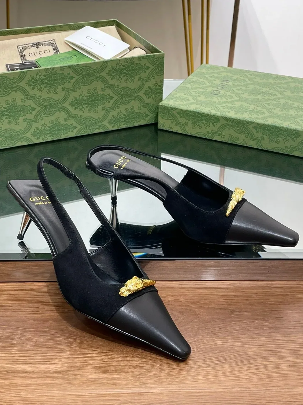 Gucci Gg Two-Tone Slingback Mid-Heel Pump Black And Light Black Gucci Gg Two-Tone Slingback Mid-Heel Pump Black And Light Black