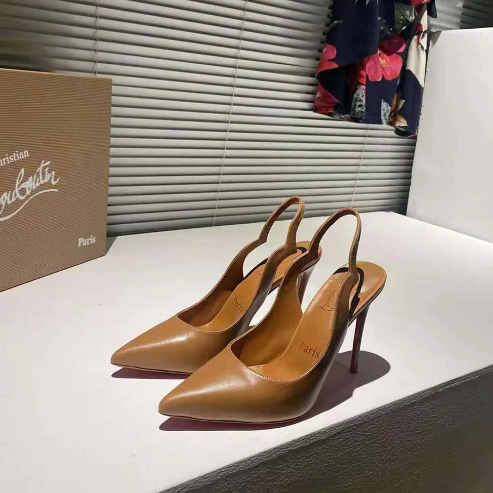 Christian Louboutin Hot Chick Sling 100 mm Heel Height for Women in Brown Christian Louboutin Hot Chick Sling 100 mm Heel Height for Women in Brown