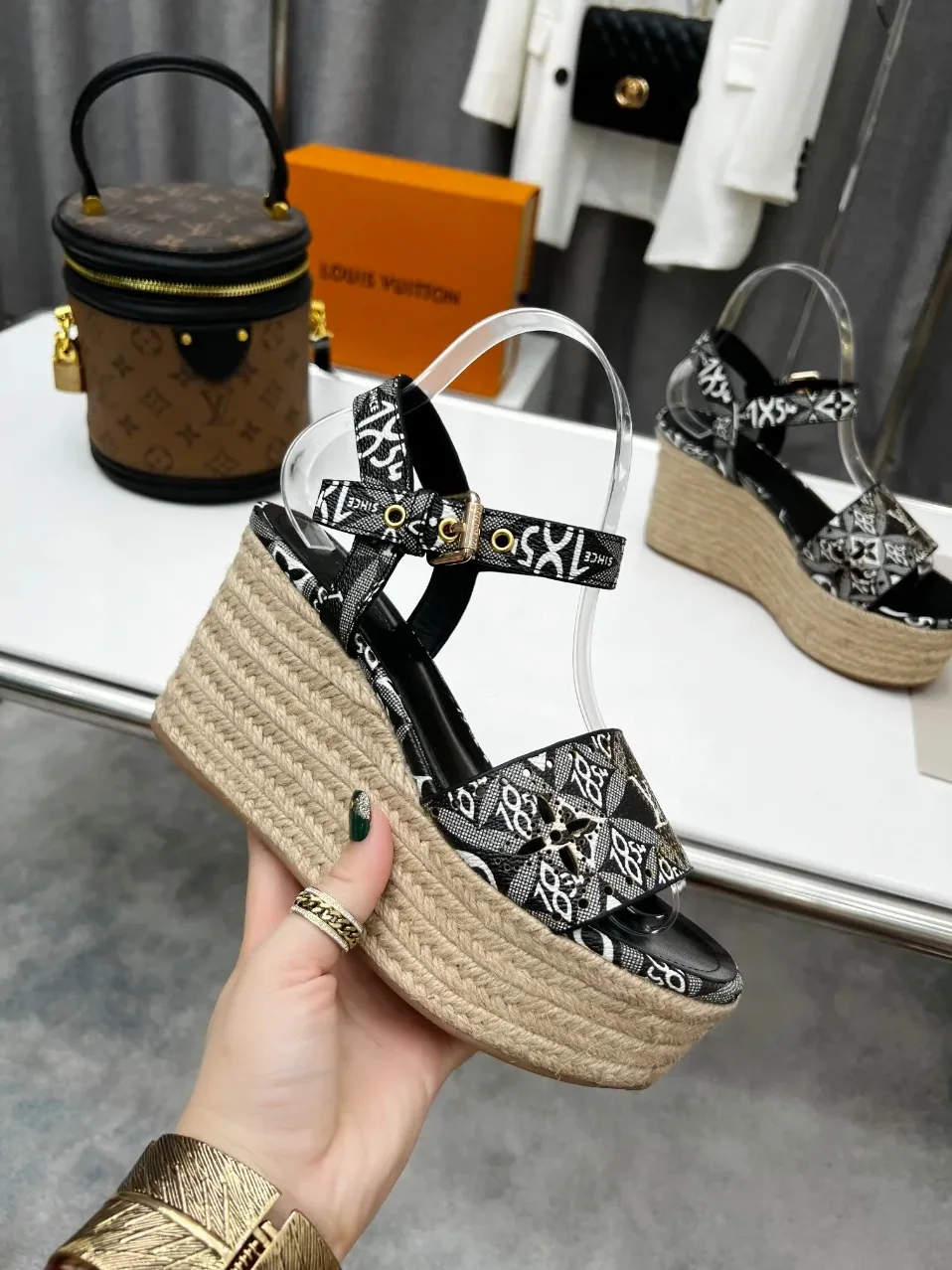 Louis Vuitton Starboard Wedge Sandal Black And White for Women