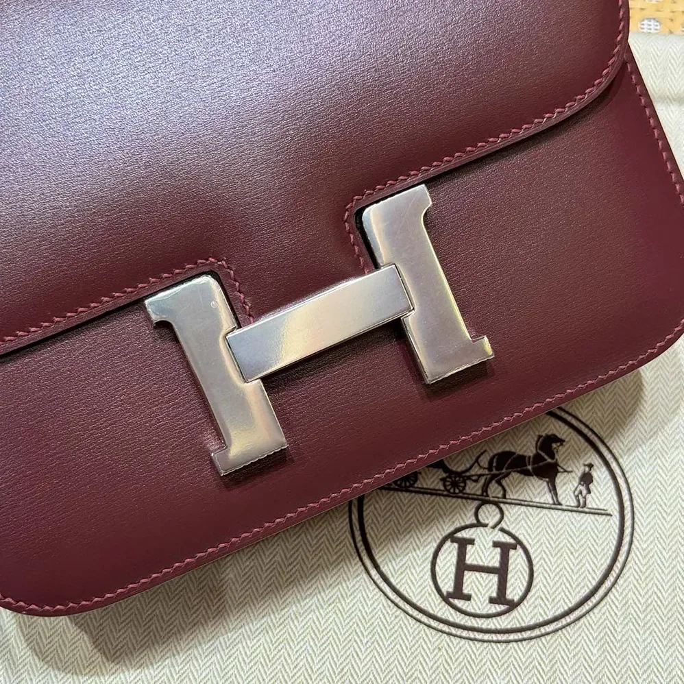 Hermes Constance 24 Bag Box Leather for Women in Maroon/Silver Hermes Constance 24 Bag Box Leather for Women in Maroon/Silver