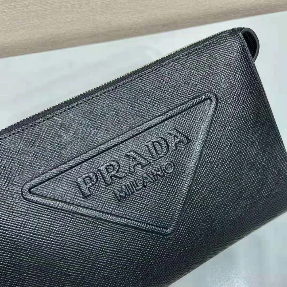 Prada Saffiano Leather Pouch for Men in Black Prada Saffiano Leather Pouch for Men in Black