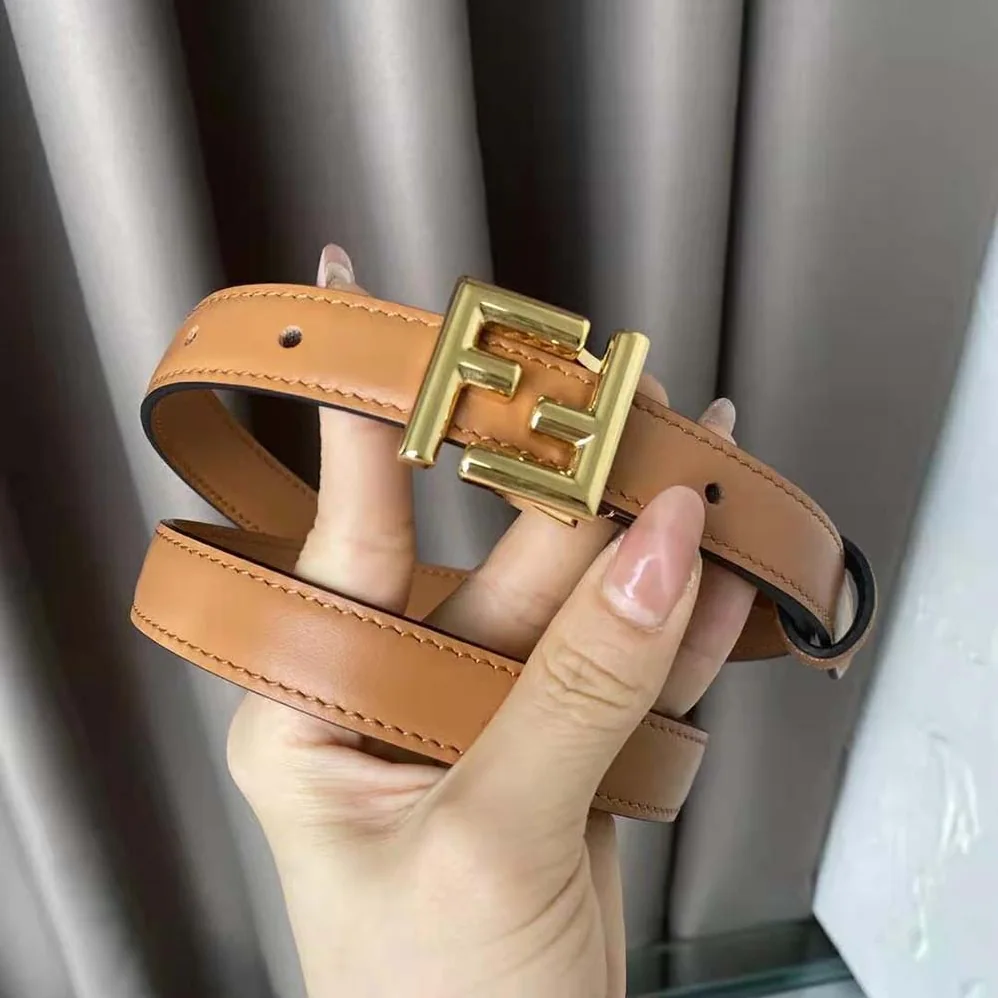 Fendi Thin Belt with Loop and FF Stud Buckle for Women in Brown Fendi Thin Belt with Loop and FF Stud Buckle for Women in Brown