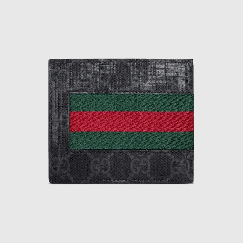 GG Grey Supreme & Green in Red Stripe Web wallet