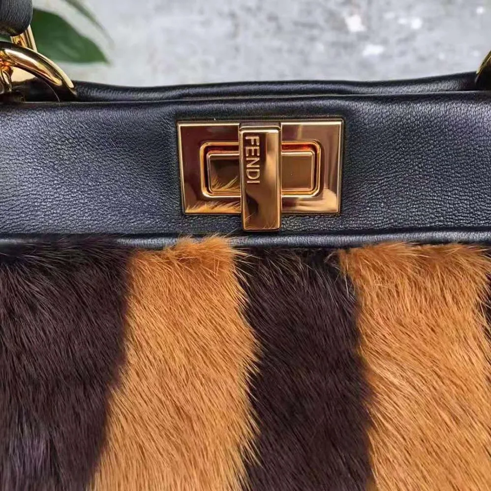 Fendi Peekaboo Iconic Mini Black Mink Bag for Women