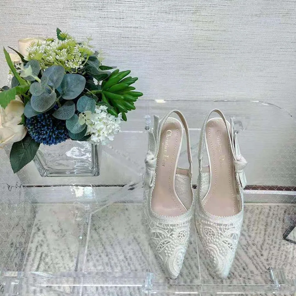 Dior J'Adior Slingback Pump White Macramé Embroidered Cotton for Women Dior J'Adior Slingback Pump White Macramé Embroidered Cotton for Women