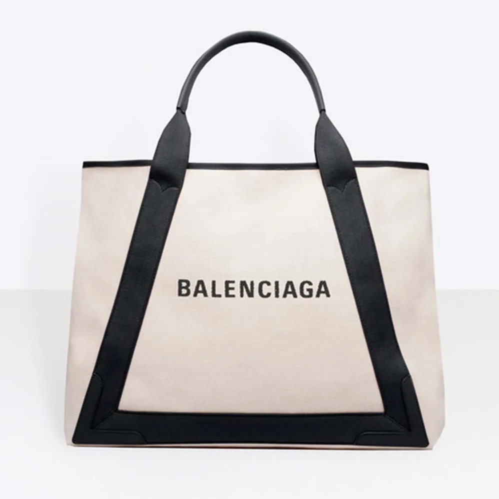 Balenciaga Navy Cabas M Cotton Canvas and Calfskin Tote for Women