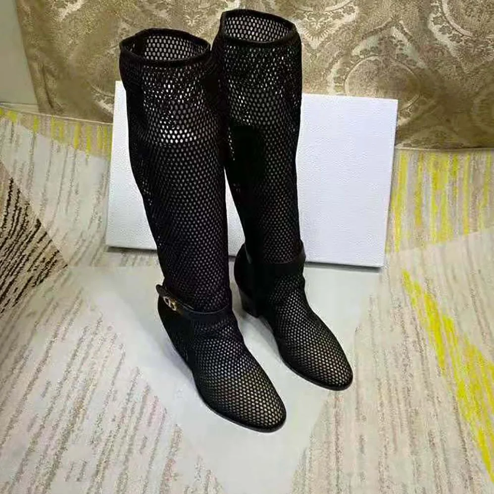 Dior Dior Empreinte Heeled Boot Black Mesh Calfskin for Women