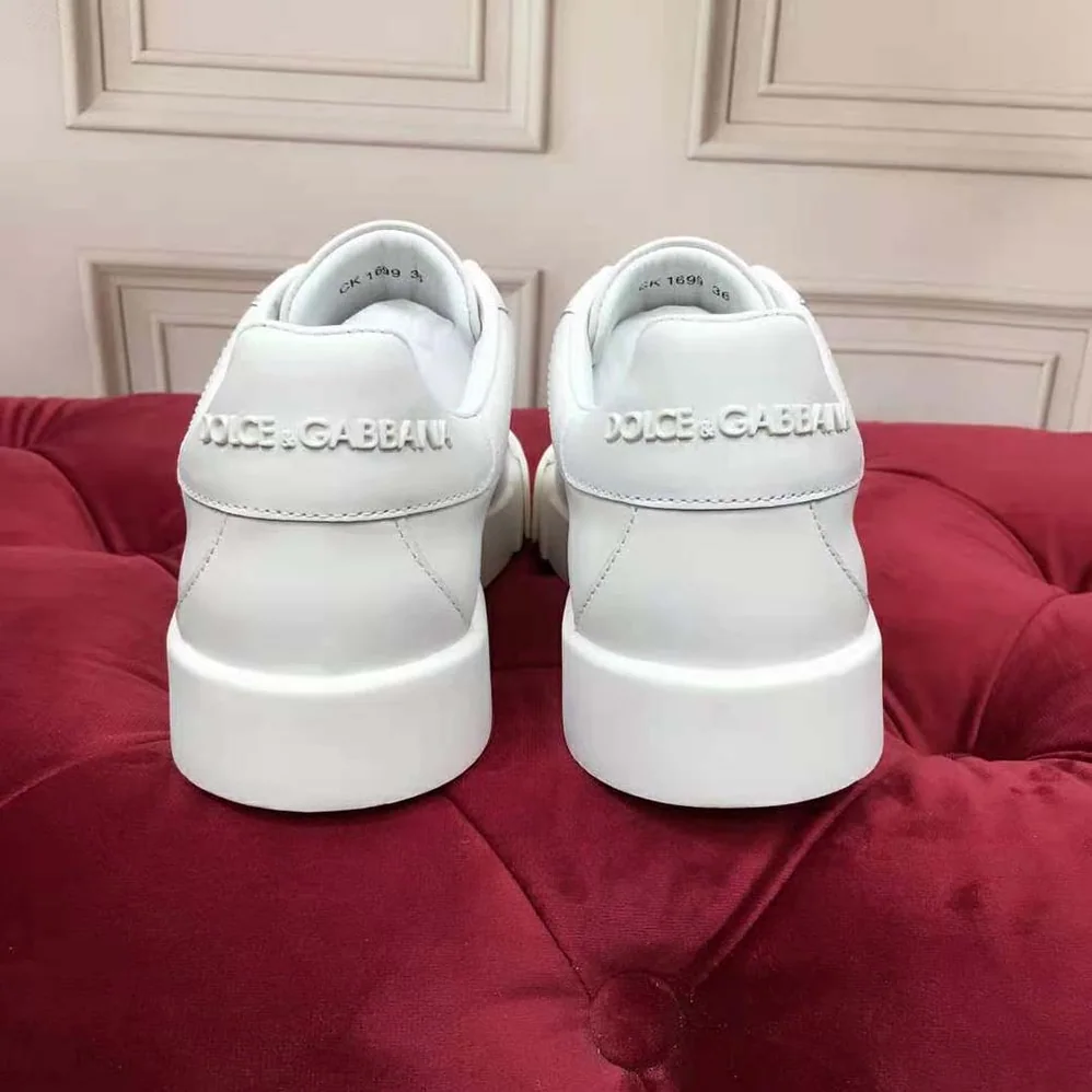 Dolce Gabbana D&G Portofino Sneakers in Nappa Leather and Rubber Toe-Cap for Women in White
