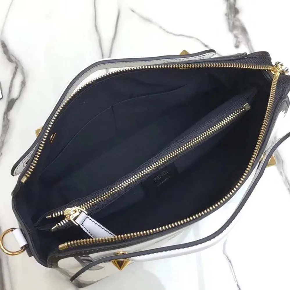 Fendi by the way Medium White Leather Printed Boston Bag for Women Fendi by the way Medium White Leather Printed Boston Bag for Women