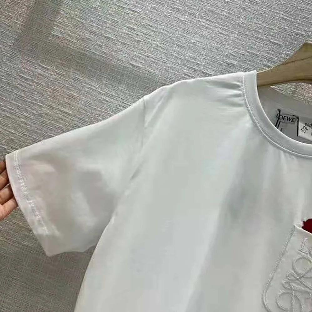 Loewe Calcifer Pocket T-Shirt in Cotton for Women in White Loewe Calcifer Pocket T-Shirt in Cotton for Women in White