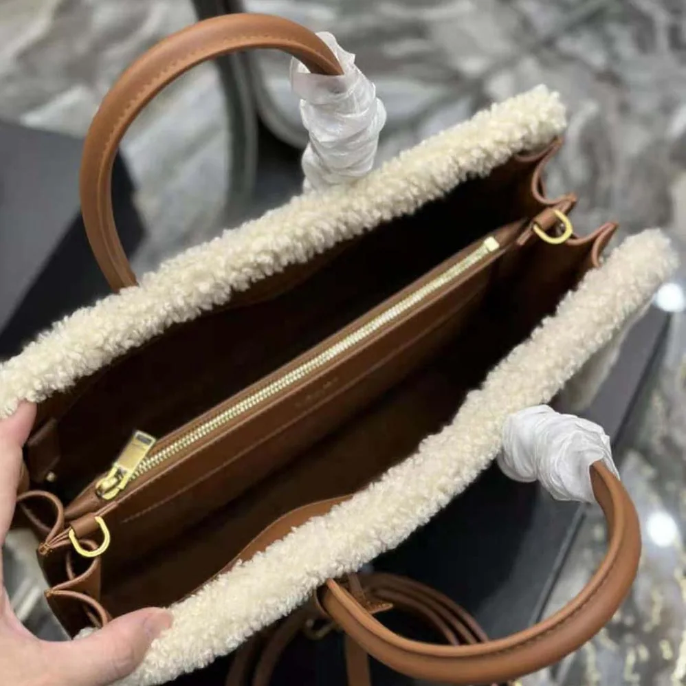 Saint Laurent YSL Sac De Jour Supple Medium in Suede and Shearling for Women Saint Laurent YSL Sac De Jour Supple Medium in Suede and Shearling for Women